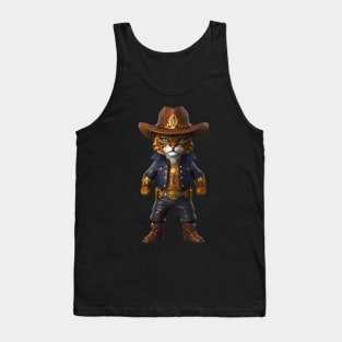 Western Whiskers: Cute Cat in Cowboy Hat and Boots Tank Top